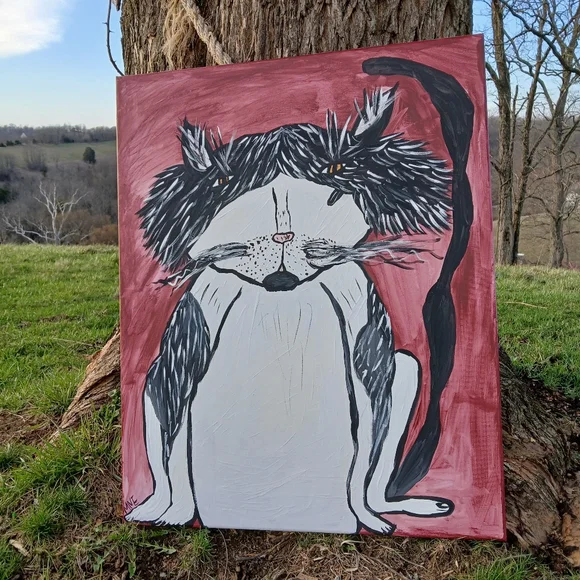 Tuxedo Cat Painting Folk Art - Picture 7 of 10